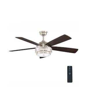 Caldwell 52 in. Indoor Integrated LED Brushed Nickel Dry Rated Ceiling Fan with Light Kit and Remote Control
