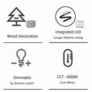 Lumin 19.7 in. 1-Light Wood and White Finish LED Flush Mount Dimmable for Bedroom Kitchen Living/ Dining Room (3000K)