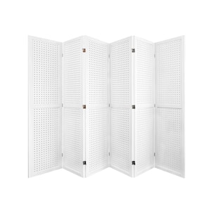 5.6 ft White Wood Outdoor Folding Privacy Screen, 6 Panel Room Divider for Trade Show Craft Show Home Wall Organizer