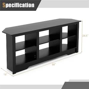 Black TV Stand Fits TVs up to 32 to 58 in. with 6-Open Storage Shelves