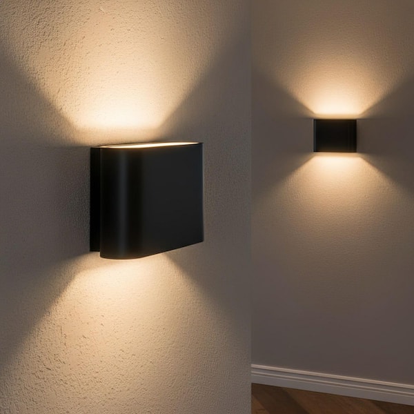 6 in. 1-Light Black LED Wall Sconces 2 Pack Indoor Wall Light Hardwired Up Down Lighting for Bedroom Living Room Hallway