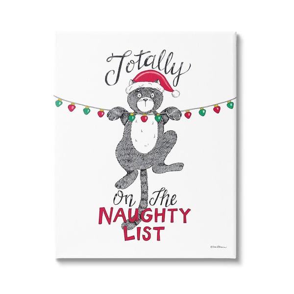 Stupell Industries Naughty List Cat Phrase byDeb Strain 1 Piece Unframed Graphic Print Animal Poster Art Print 48 in. x 36 in.