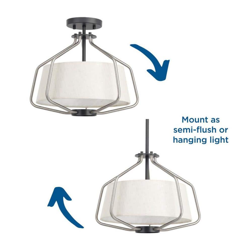 Brushed Nickel Farmhouse Drum Semi-Flush Convertible Light