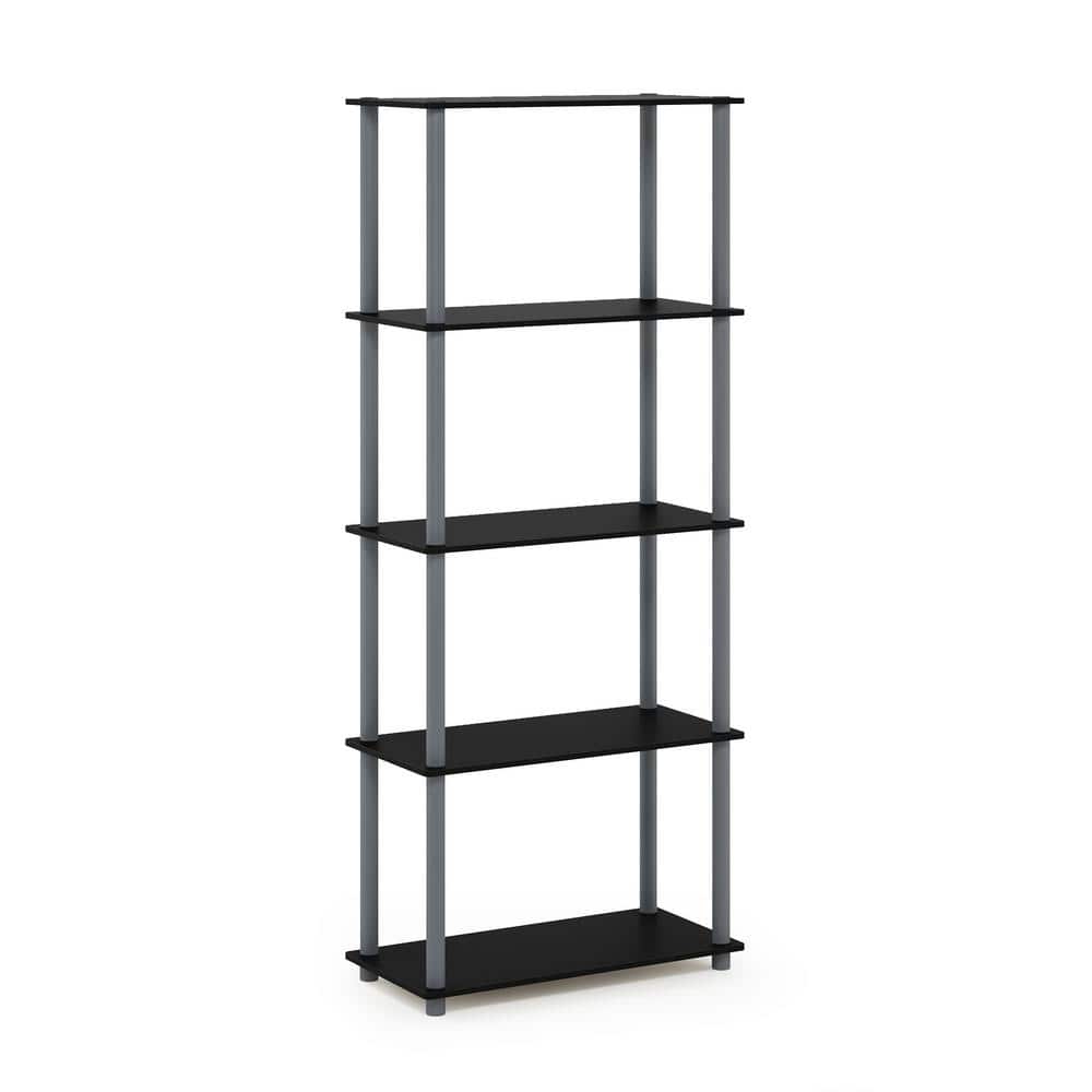 57.4 in. Tall Black/Grey Wood 5-Shelves Etagere Bookcases