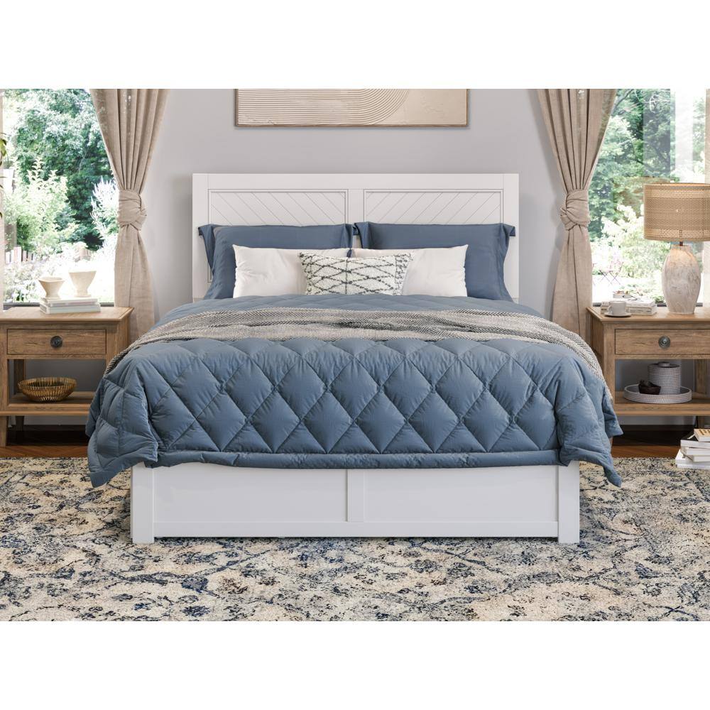 White Full Size Wood Platform Bed with Storage Drawers