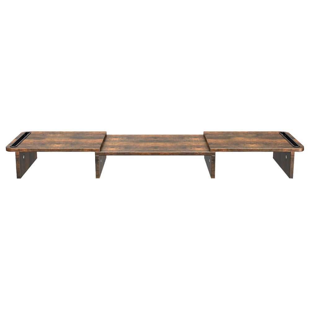 Dual Monitor Stand Riser Adjustable Length and Angle Wood Riser for ...