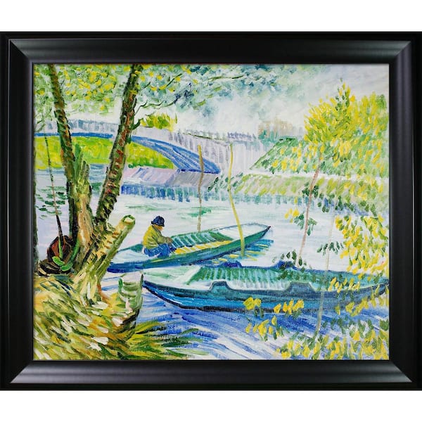 LA PASTICHE Fishing in Spring, The Pont de Clichy by Vincent Van Gogh Black Matte Framed Sports Painting Art Print 25 in. x 29 in.