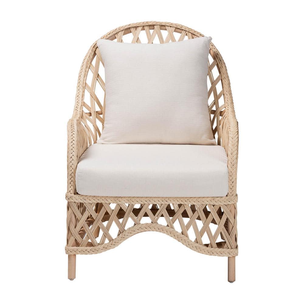 Handcrafted Natural Rattan Swoop Arm Accent Chair with Cushions