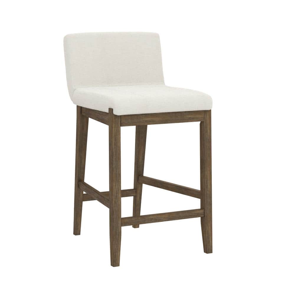 Cream Linen Upholstered Dark Brown Wood Counter Stool