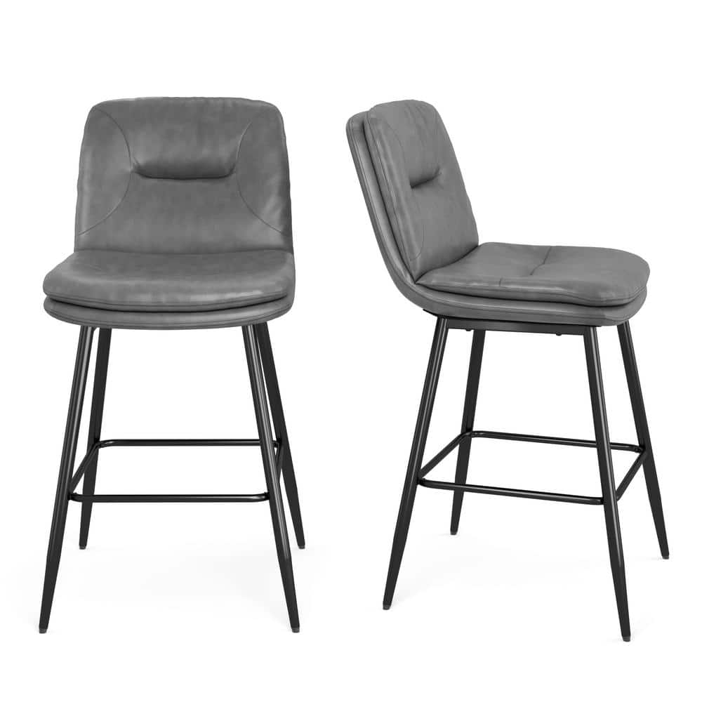 Gray Faux Leather Upholstered Counter Stools with Metal Frame, Set of 3