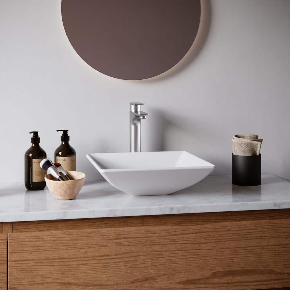 Matte White Square Acrylic Above-Counter Vessel Sink, 16"