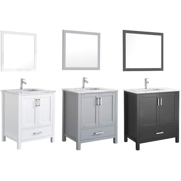 Eisen Home Amaya 30 In Bathroom Vanity In Grey With Marble Vanity Top In Cararra White With White Ceramic Basin And Mirror Eh V130 G Set The Home Depot