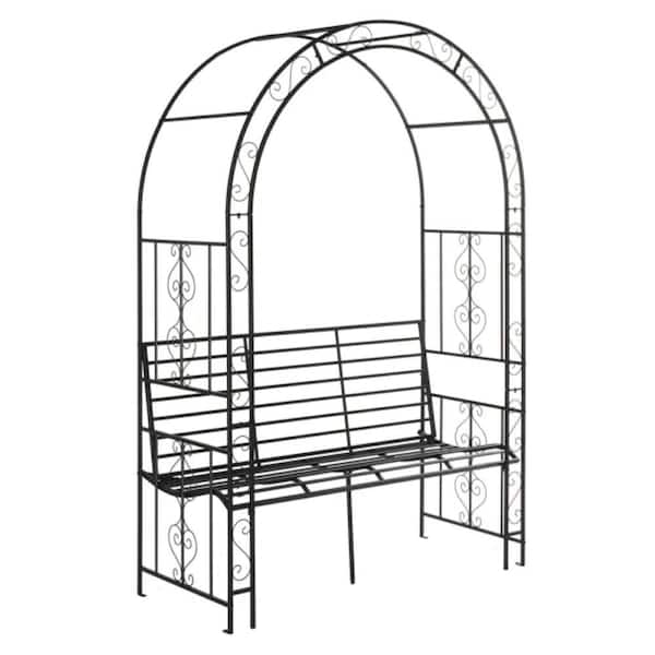 Unbranded 79.5 in. x 53.4 in. Metal Arbor Arch Roof Double Layer with Chair Trellis for Climbing Flowers Plants and Vines in Black