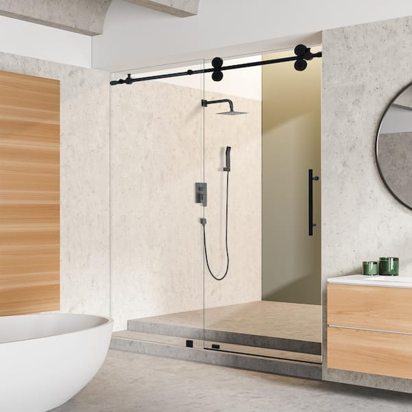Altair Lazaro 60 in. W x 78 in. H Sliding Frameless Shower Door in Matte Black Finish with Clear Glass