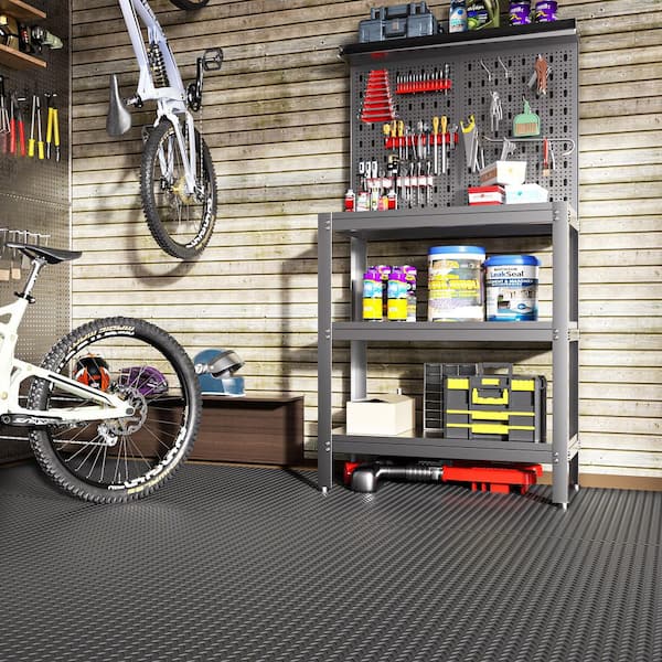 Thickened Diamond 4 ft. x 15 ft. Black PVC Garage Flooring Rolls(60 sq. ft. )