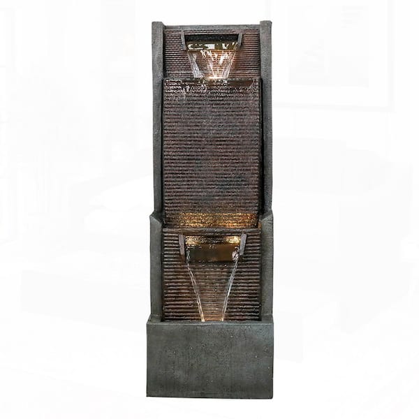 Modern 39in.H Resin Outdoor Garden Tiered Fountain with LED Lights,Floor-Standing Water Feature for Patio, Deck,and Yard