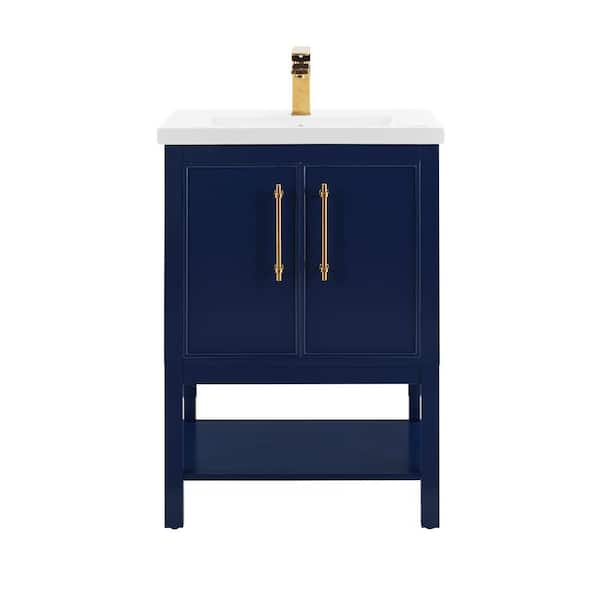 Taylor 24.4 in. W x 18 in. D x 34 in. H Bath Vanity in Navy Blue with Ceramic Vanity Top in White with White Sink