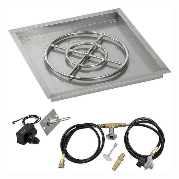 American Fire Glass 24 in. sq. Stainless Steel Drop-In Pan with Spark Ignition Kit (18 in. Fire Pit Ring) Propane