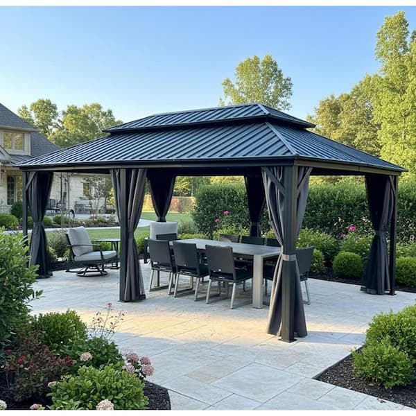 PURPLE LEAF 12 ft. x 20 ft. Gray Aluminum Hardtop Gazebo Canopy
