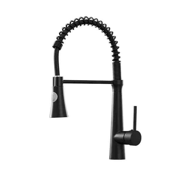 Tahanbath Single Handle No Sensor Pull Down Sprayer Kitchen Faucet in Matte Black