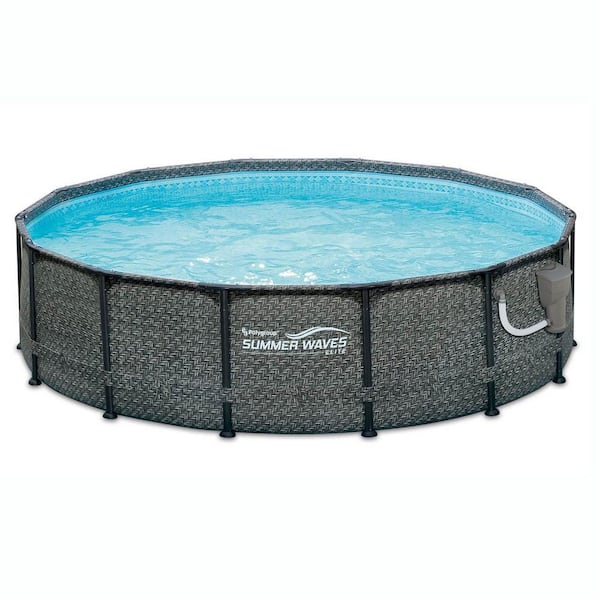 Summer Waves Dark Wicker 14 ft. Round 48 in. Deep Soft. Sided Metal Frame Pool