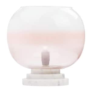 Samantha 13 in. White Stacked Base Table Lamp with Pink/White Glass Globe Shade