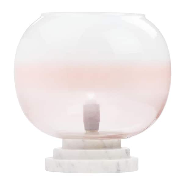 River of Goods Samantha 13 in. White Stacked Base Table Lamp with Pink/White Glass Globe Shade