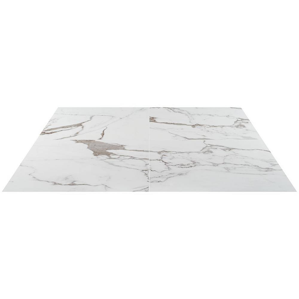24" x 24" Polished White Porcelain Marble Look Tile