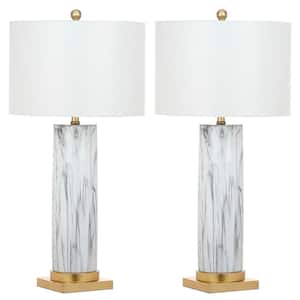 Sonia 31.25 Black/White Faux Marble Table Lamp with Off-White Shade (Set of 2)