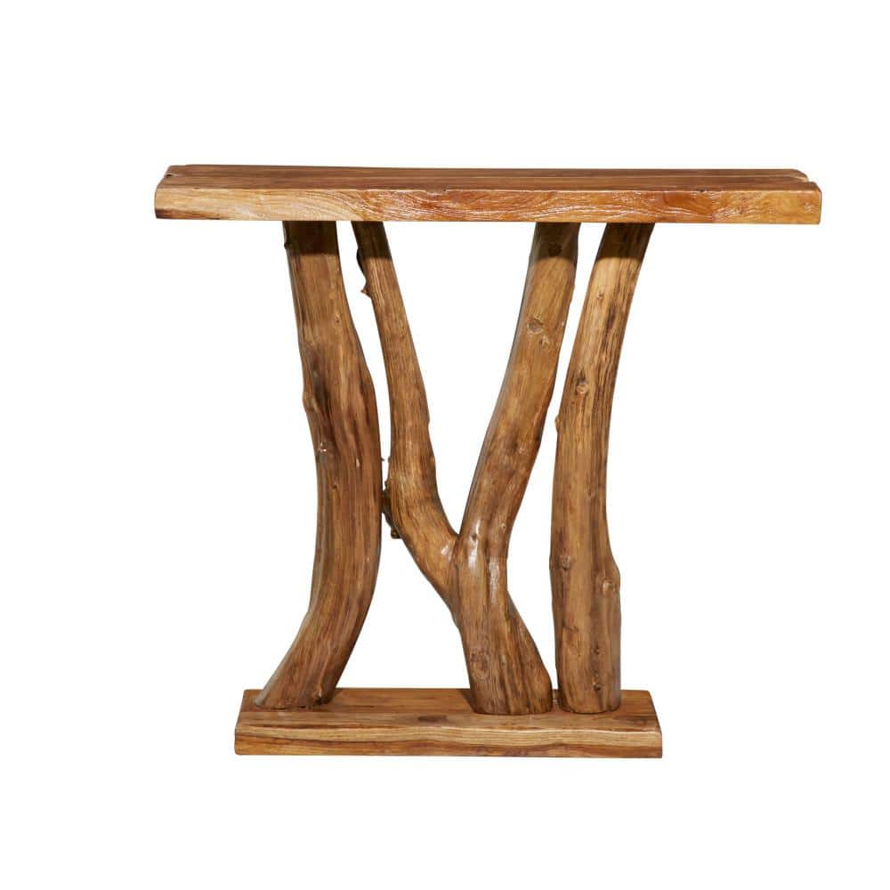 Teakwood Live Edge Console Table with Storage, 35" Brown