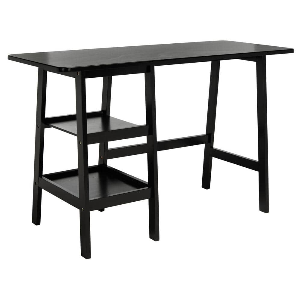 Matte Black Solid Wood Writing Desk with Shelves