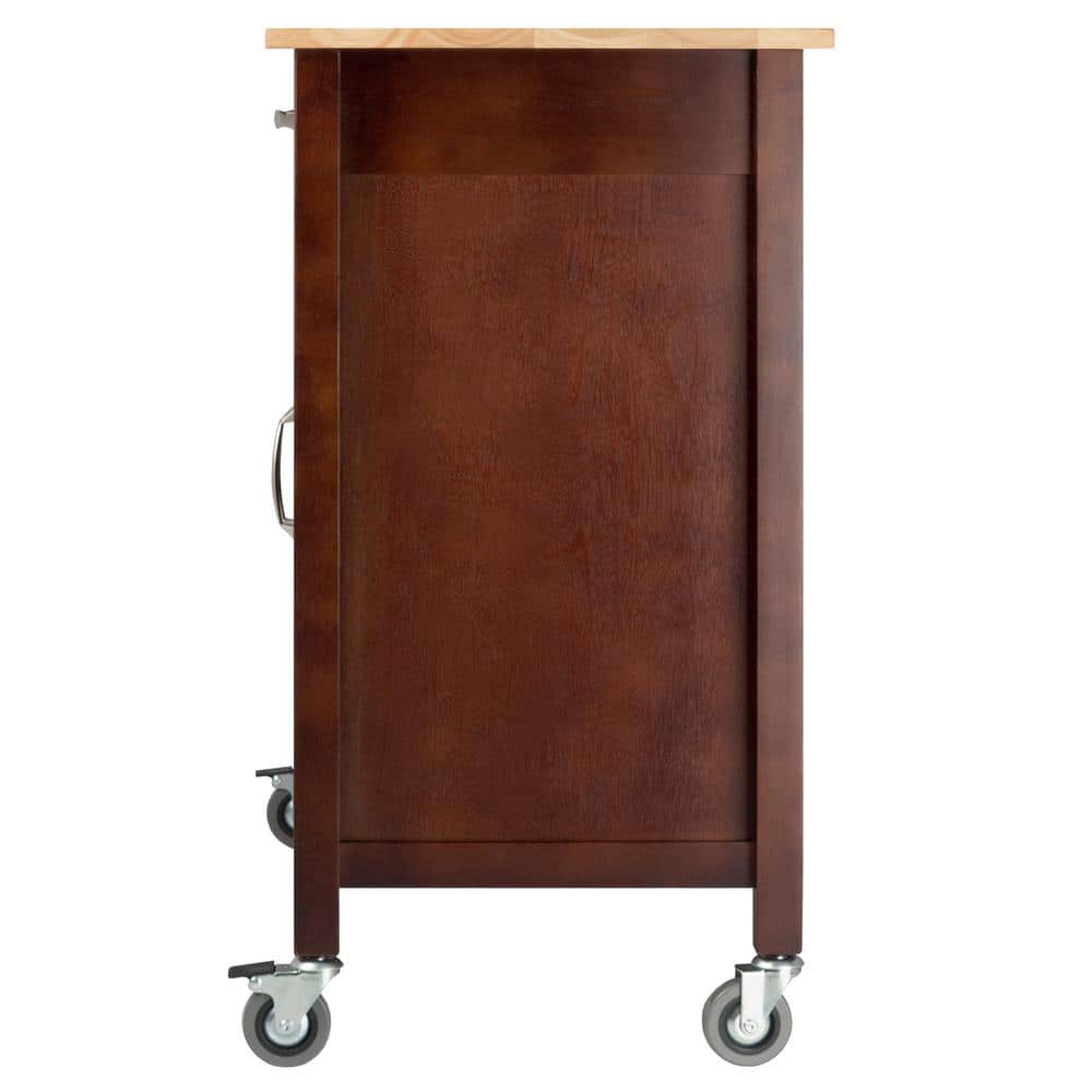 Mabel Walnut and Natural Wood Kitchen Cart with Storage