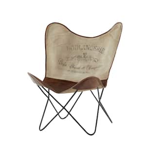 Brown Canvas Butterfly Chair with Leather Accents