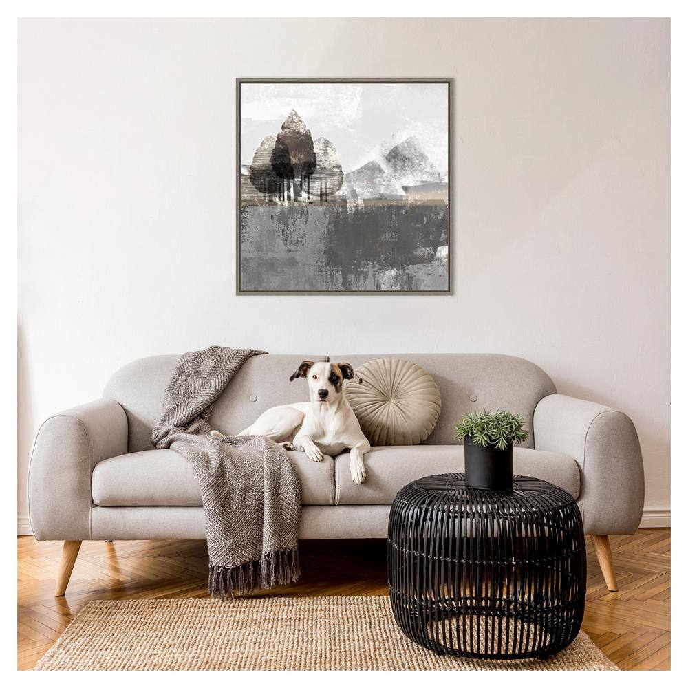 Textured Abstract Landscape Gray Canvas Wall Art with Silver Frame