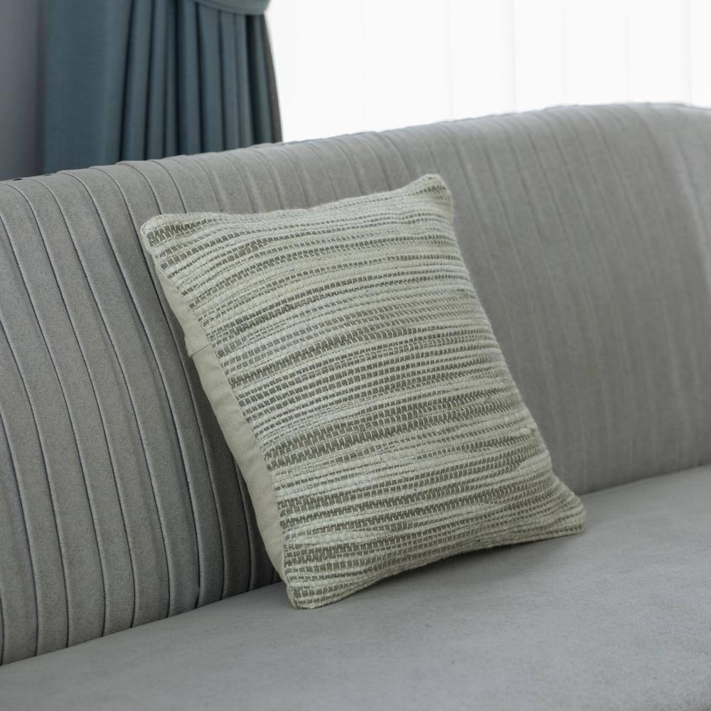 Beige Handwoven Cotton Euro Throw Pillow with Knit Texture