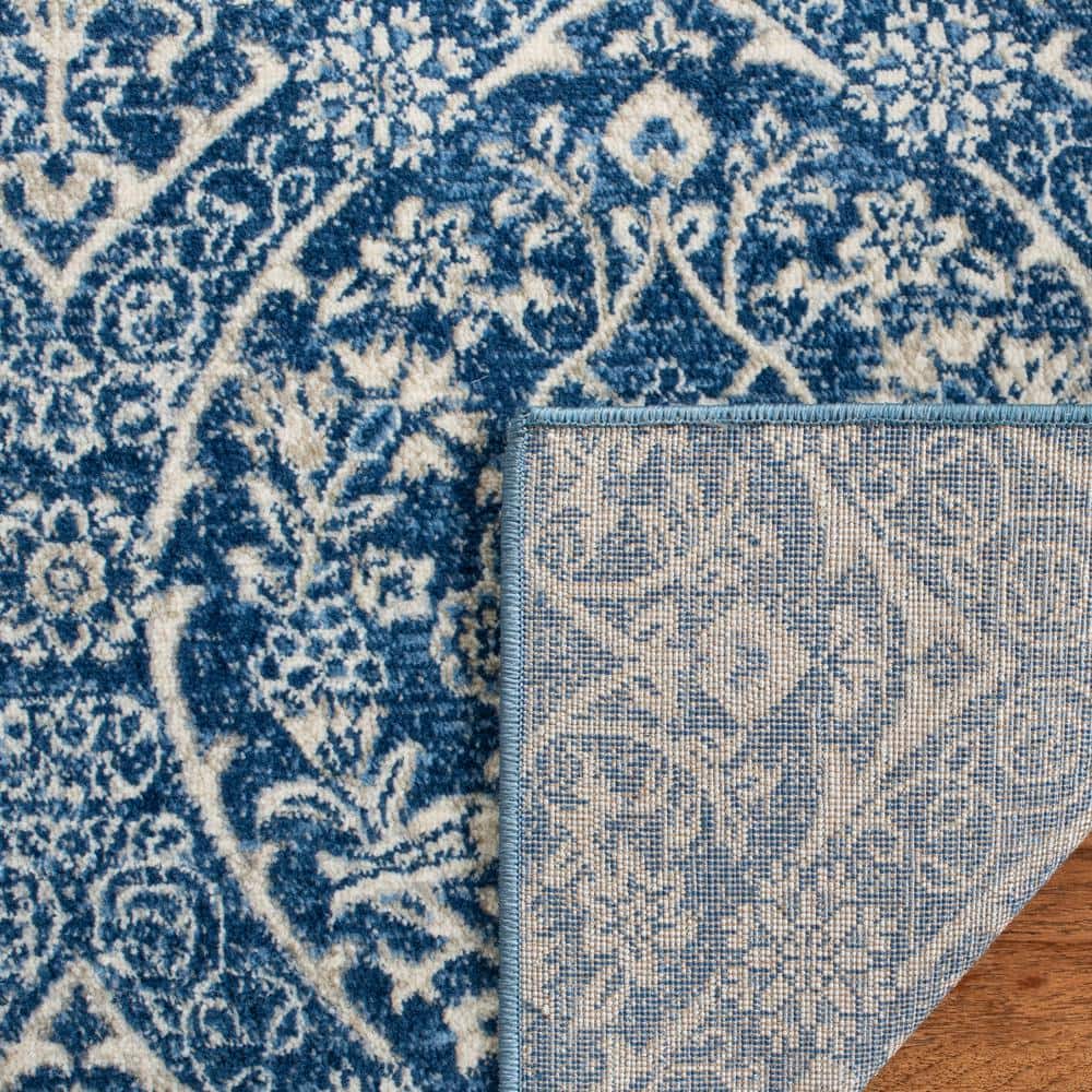Navy and Light Grey Square Synthetic Area Rug