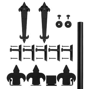 96 in. Fleur-De-Lis Black Sliding Barn Door Round Track and Hardware Kit