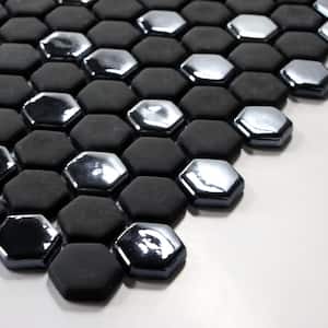 Black Iridescent Hexagon 12x12in. Recycled Glass Glossy and Matte Mosaic Floor and Wall Tile (10 sq. Ft./Box)