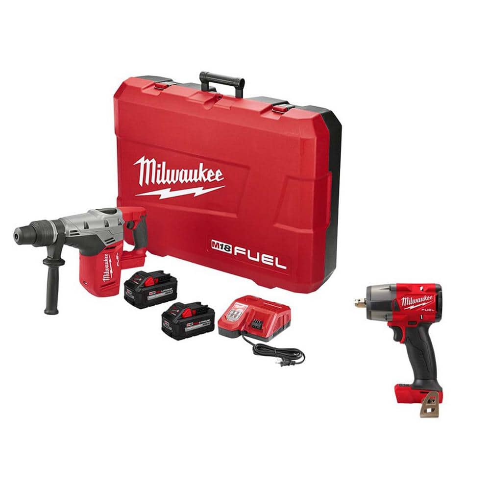 M18 FUEL 18V Lithium-Ion Brushless Cordless 1-9/16 in. SDS-Max Rotary Hammer Kit with M18 FUEL Mid-Torque Impact Wrench -  Milwaukee, 2717-22HD-962P