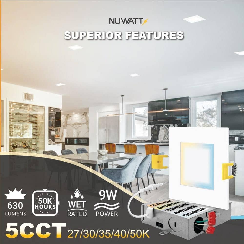 12-Pack White Aluminum Square LED Recessed Lights with Dimmable Feature