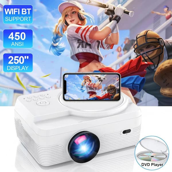 1920 x 1080 Full HD LCD Portable Projector with 12000 Lumens, 250" Display, White