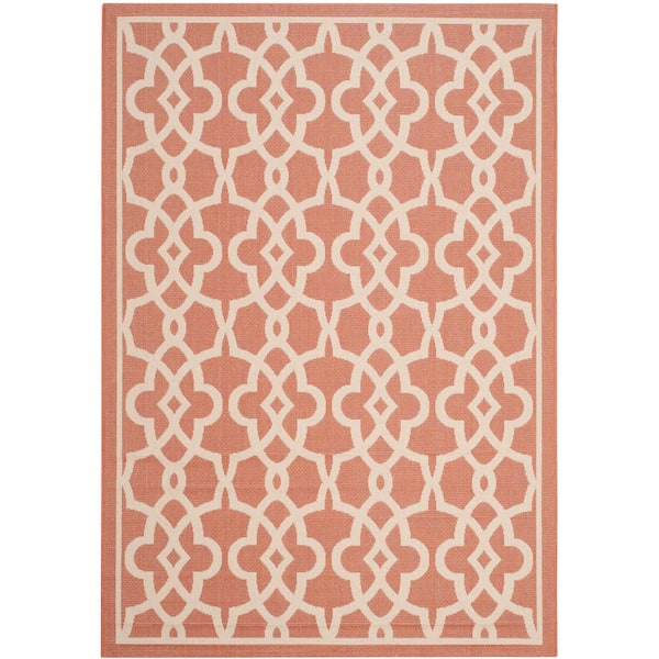 Courtyard Terracotta/Beige 8 ft. x 11 ft. Border Indoor/Outdoor Patio  Area Rug