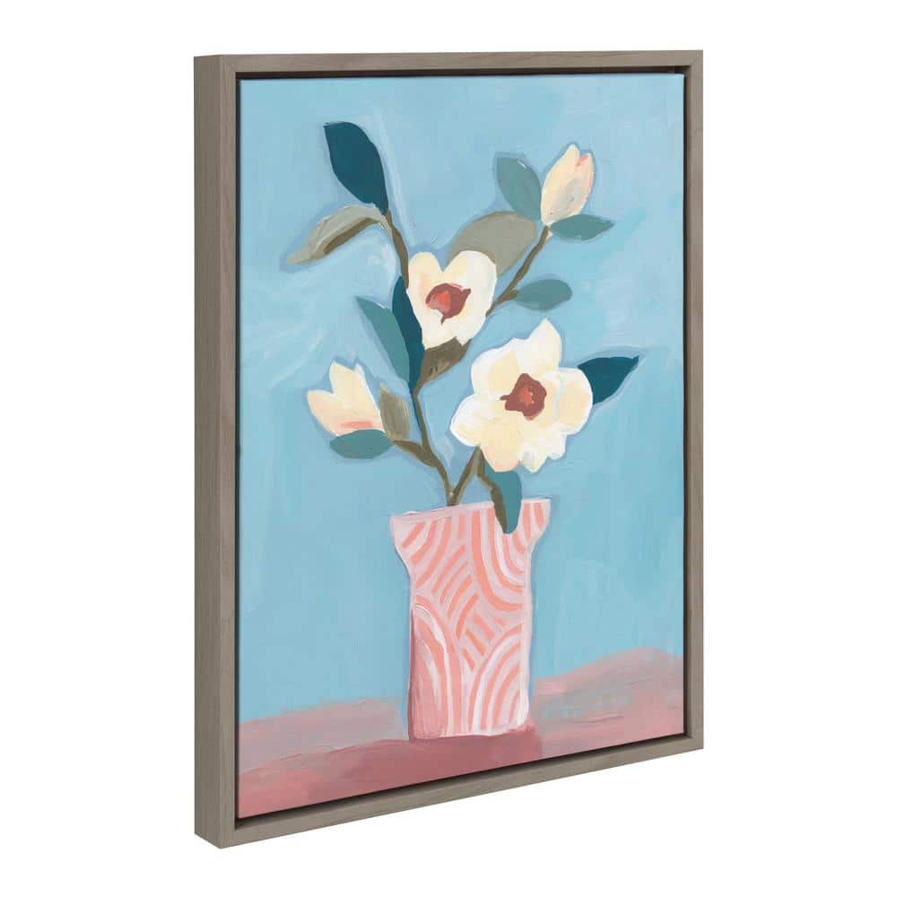 Magnolia Blooms Abstract Floral Canvas Print with Gray Frame