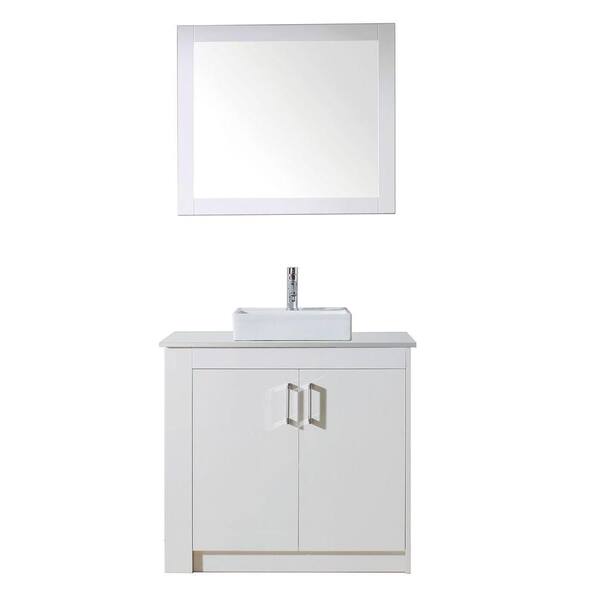 Virtu USA Tavian 36.2 in. W x 21.9 in. D Vanity in Gloss White with Stone Vanity Top in White with White Basin and Mirror