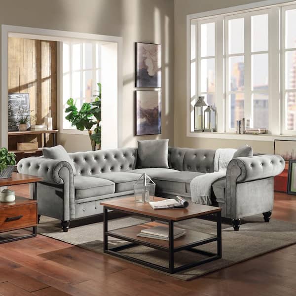 78 Sofa Couch with 2 Pillow,Modern Velvet Upholstered Couch with Padded  Seat & Back Cushions,3 Seater Accent Sofa with Solid Plastic Legs for Small  Space, Bedroom, Apartment,Gray 
