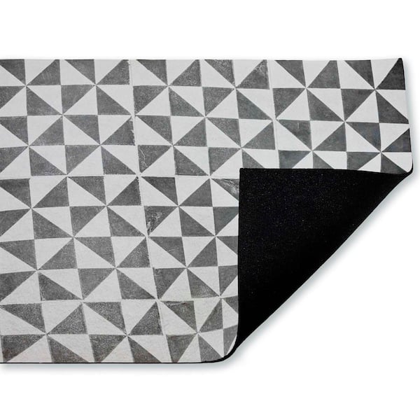 Mediterranean Squares Geometric Black 18 in. x 30 in. Polyester Non-Slip Outdoor Door Mat