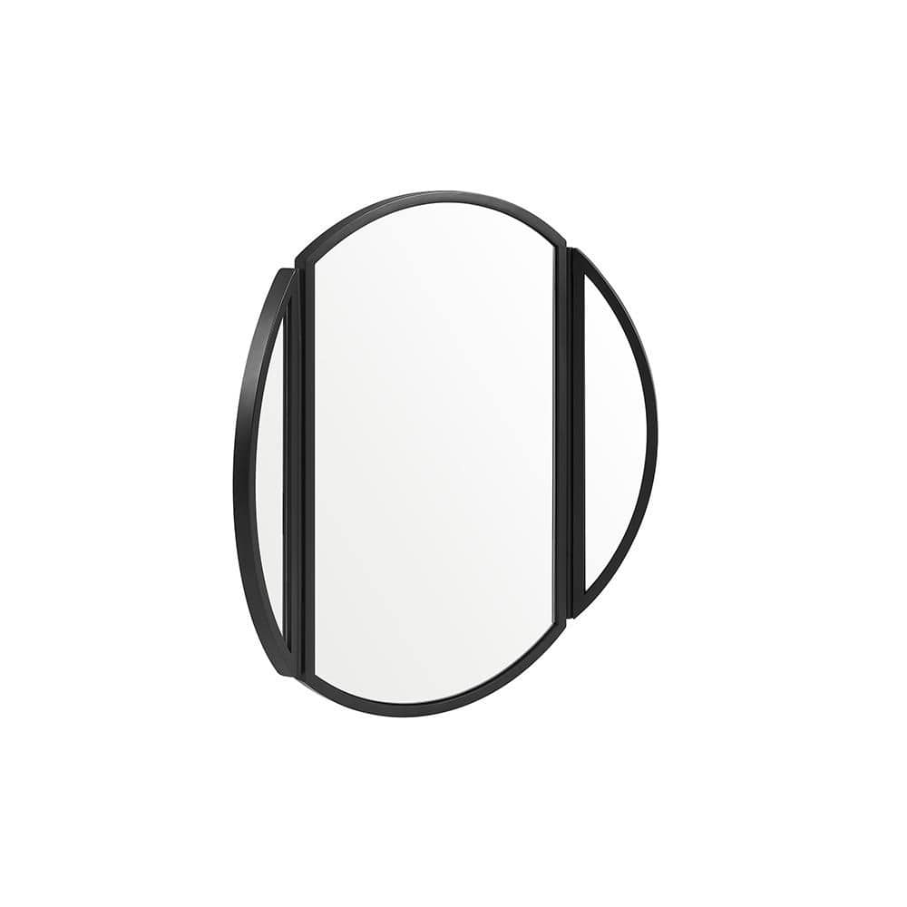 30" Black Metal Round Wall Mirror with Hinging Sides