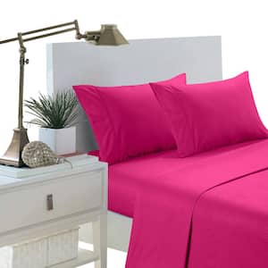 Brushed Extra Soft 1800-Series Full Hot Pink Luxury Embossed Deep Pocket Sheet Set