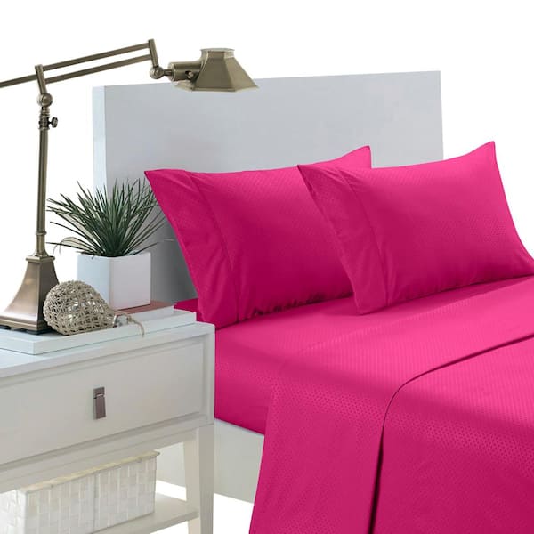 Unbranded Brushed Extra Soft 1800-Series Full Hot Pink Luxury Embossed Deep Pocket Sheet Set