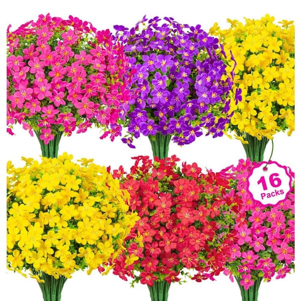 Unbranded 13.77 in. Multi-colored Indoor/Outdoor Artificial Daisy Flowers Fake Silk Flowers UV Resistant for Decoration 16-Bundles